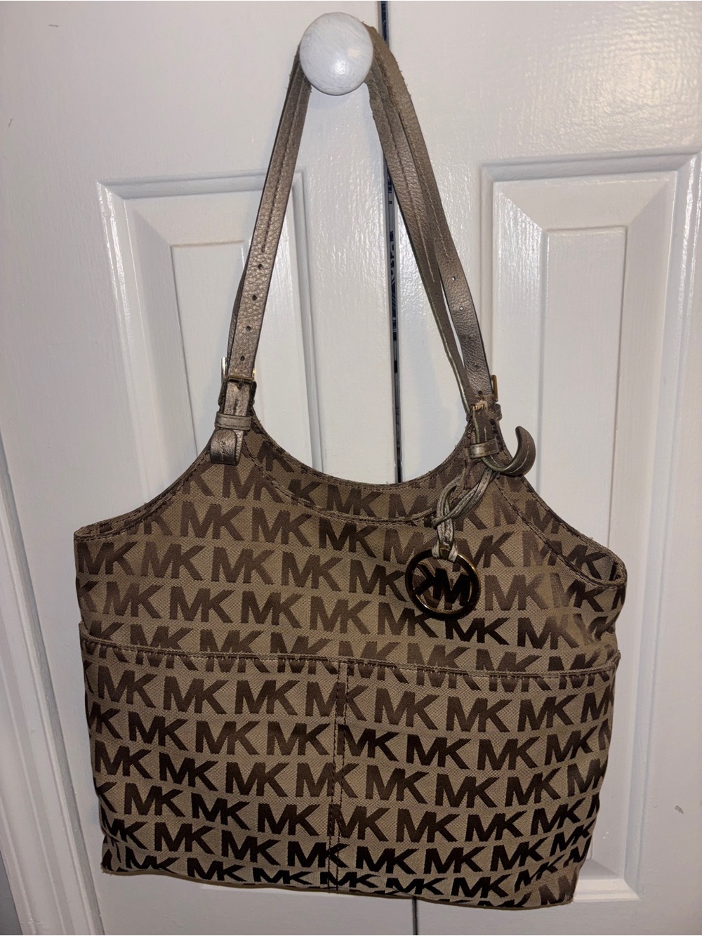 Michael Kors Brown/Tan MK Logo Shoulder Bag